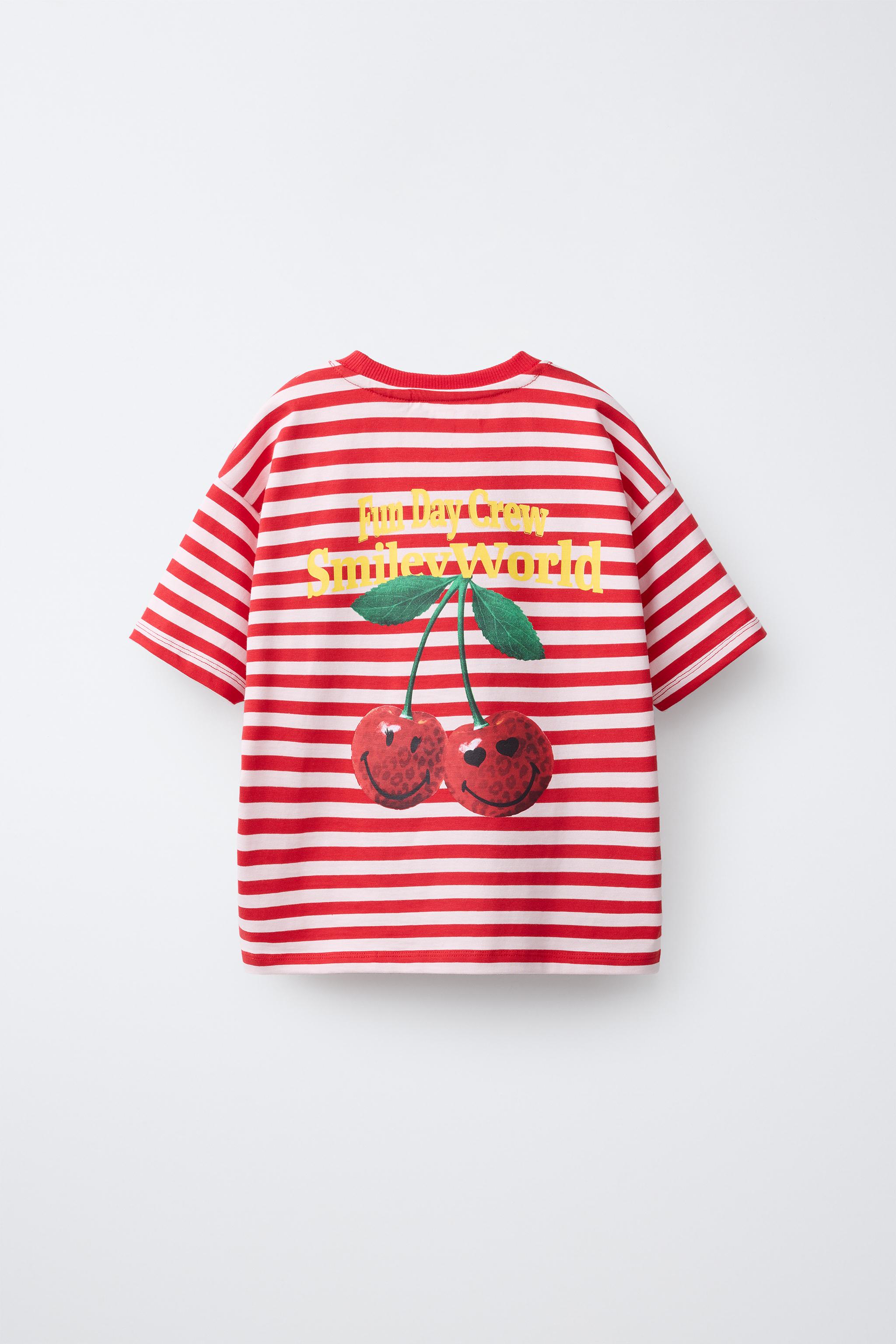 SMILEYWORLD ® STRIPED CHERRY PRINT T-SHIRT